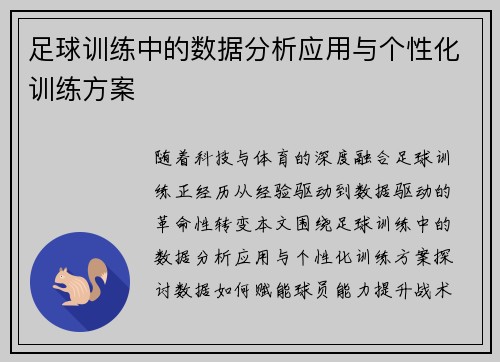 足球训练中的数据分析应用与个性化训练方案